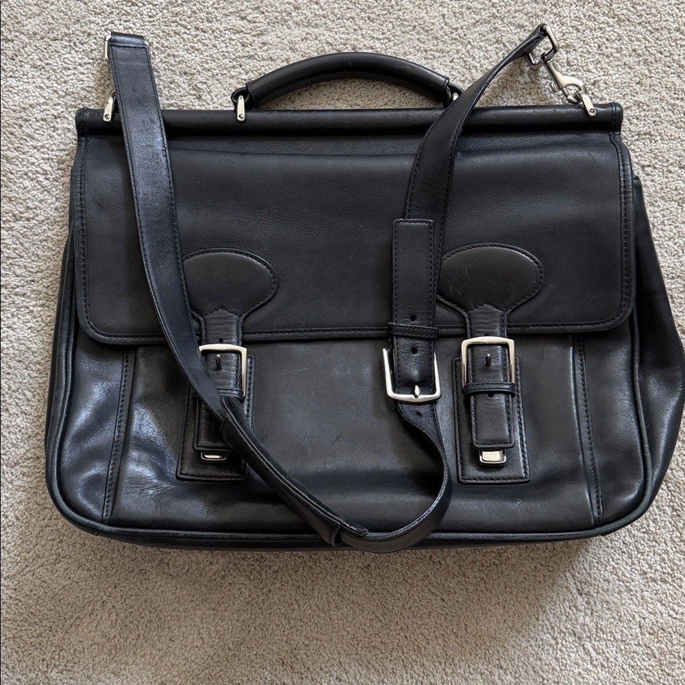 Coach Men's Black Leather Briefcase Messenger Bag - Picture 4 of 8